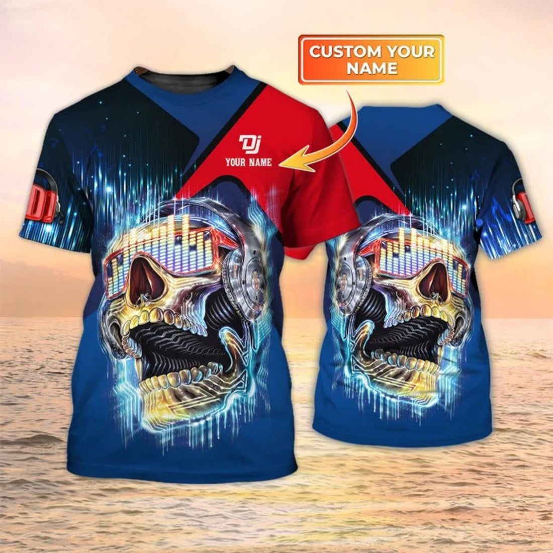 FUNSTUFFPRINT Customized With Name Skull DJ T-Shirt Men Women, Skull Shirt For Musican, Music Lover Shirt 3D T-shirt