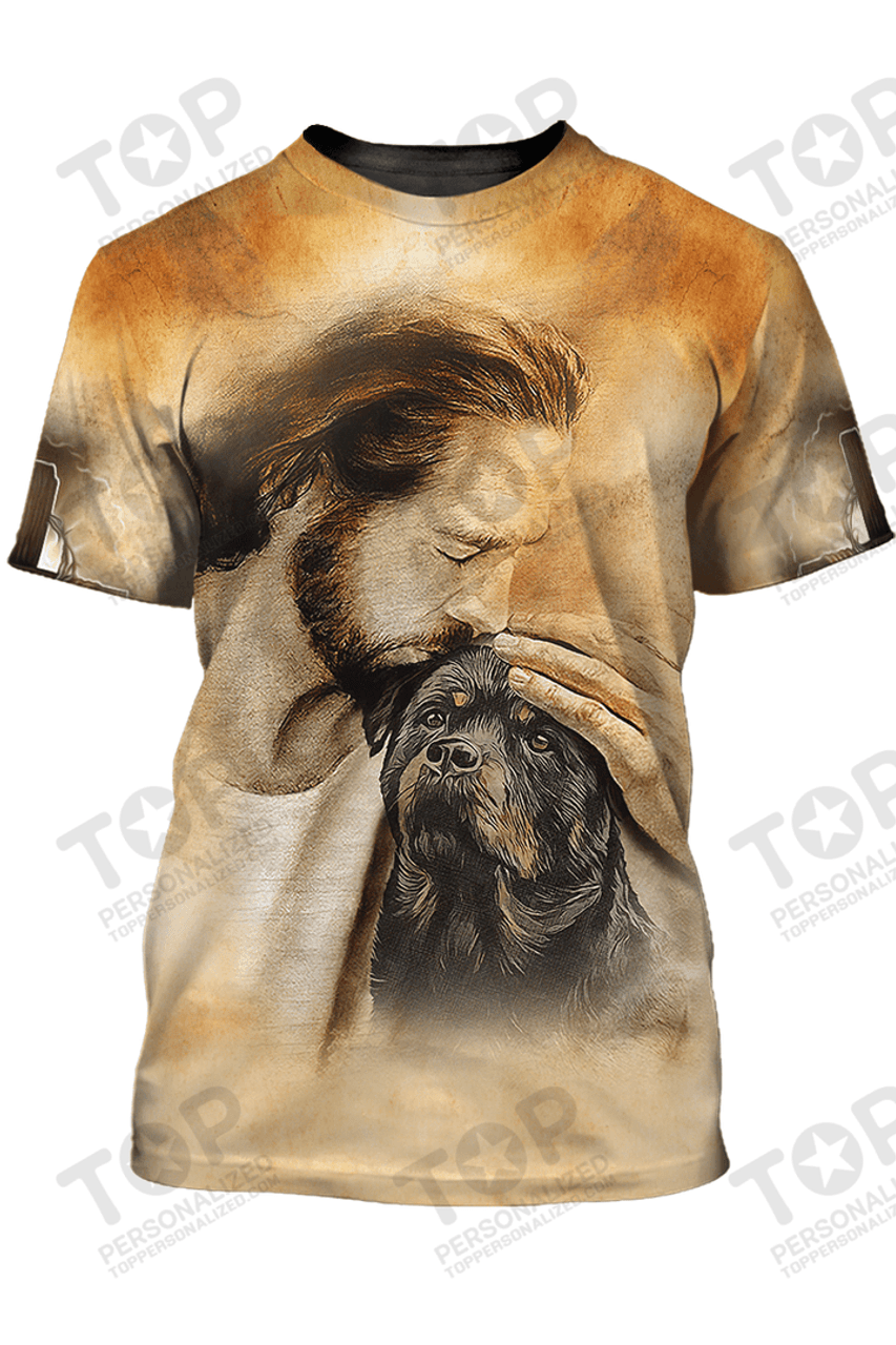 Jesus And Rottweiler T-Shirt, Dog T-Shirt