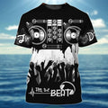 FUNSTUFFPRINT DJ Shirt Disc Jockey Shirts Short Sleeve, Feel The Beat Black 3D Shirt, DJ Gift 3D T-shirt