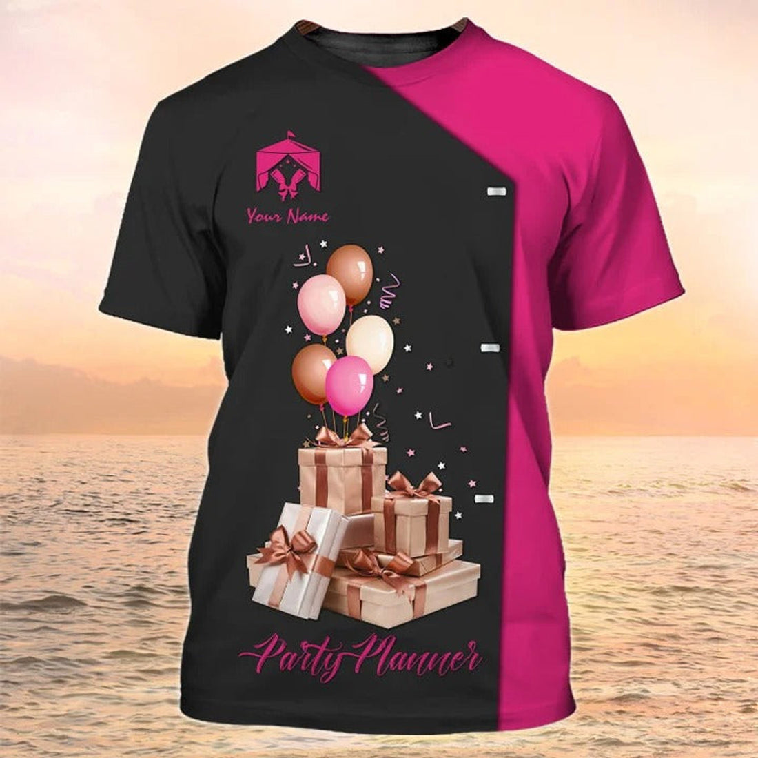 FUNSTUFFPRINT Event Planner Custom T-Shirt Party Planner Uniform Black Pink 3D T-shirt