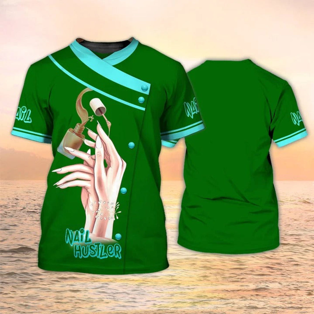 FUNSTUFFPRINT Nail Hustler T-Shirt Nail Uniform Green 3D T-shirt