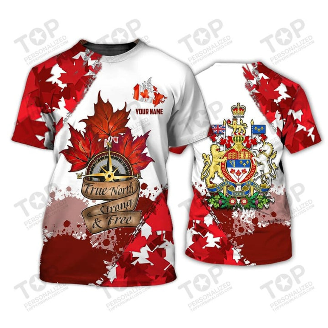 Custom Canada True North Strong And Free Personalized Name 3D T-Shirt