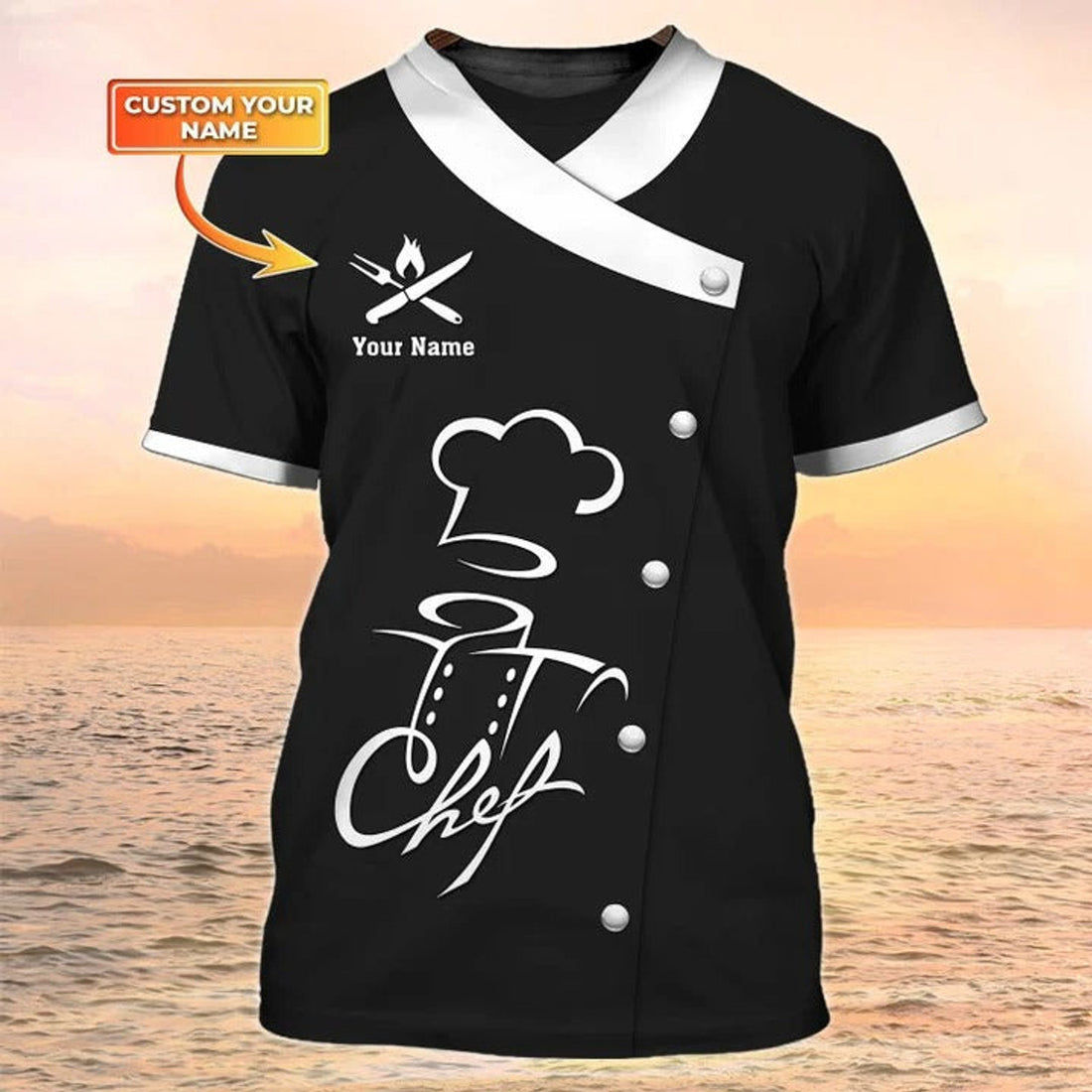 FUNSTUFFPRINT Personalized 3D All Over Print Black And White Chef Shirt Men Women, Chef Clothing for Restaurants 3D T-shirt