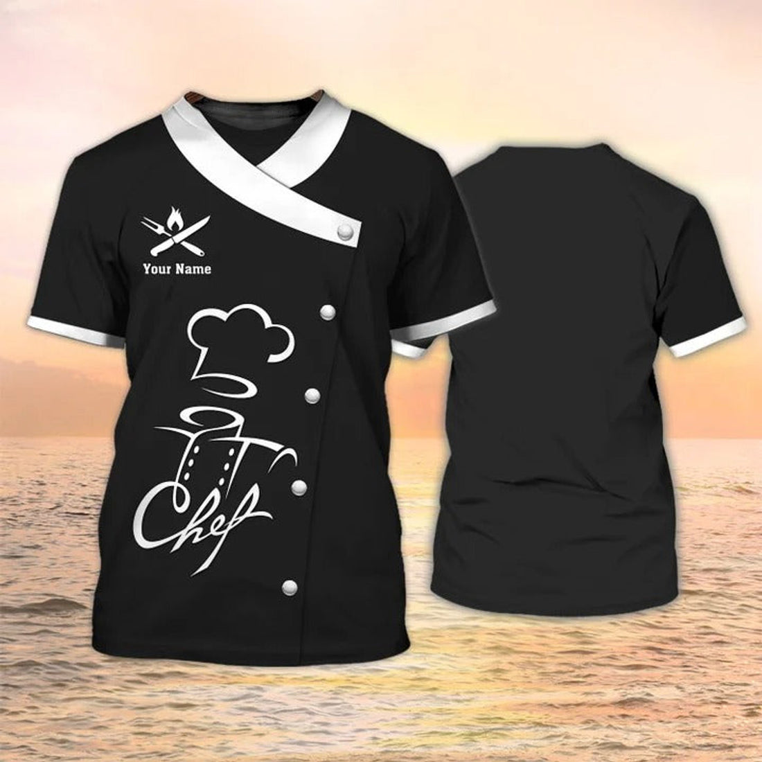 FUNSTUFFPRINT Personalized 3D All Over Print Black And White Chef Shirt Men Women, Chef Clothing for Restaurants 3D T-shirt