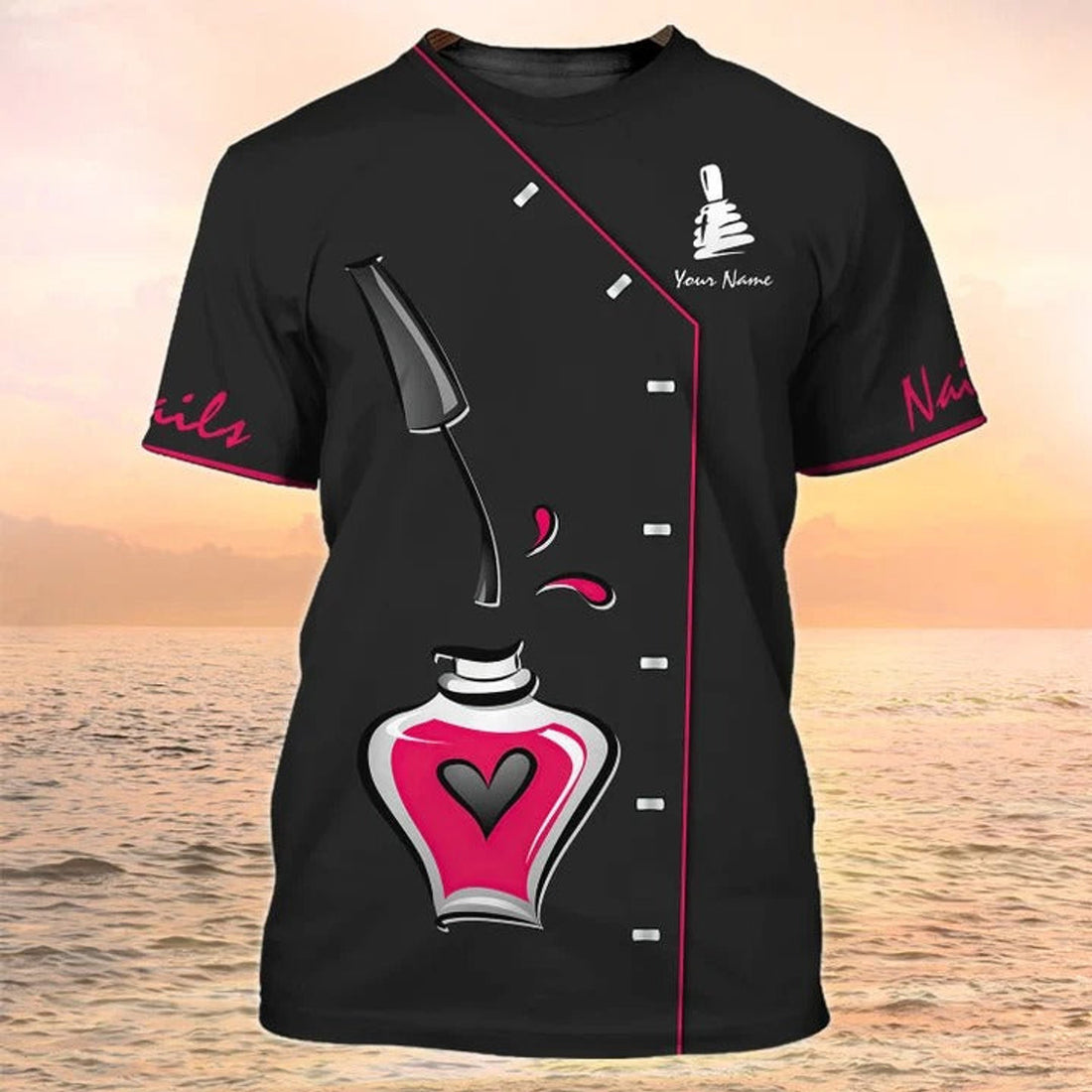 FUNSTUFFPRINT Nails Custom T-Shirt Nail Technician Uniform ManicurisT-Shirts Gift For Nail Tech 3D T-shirt