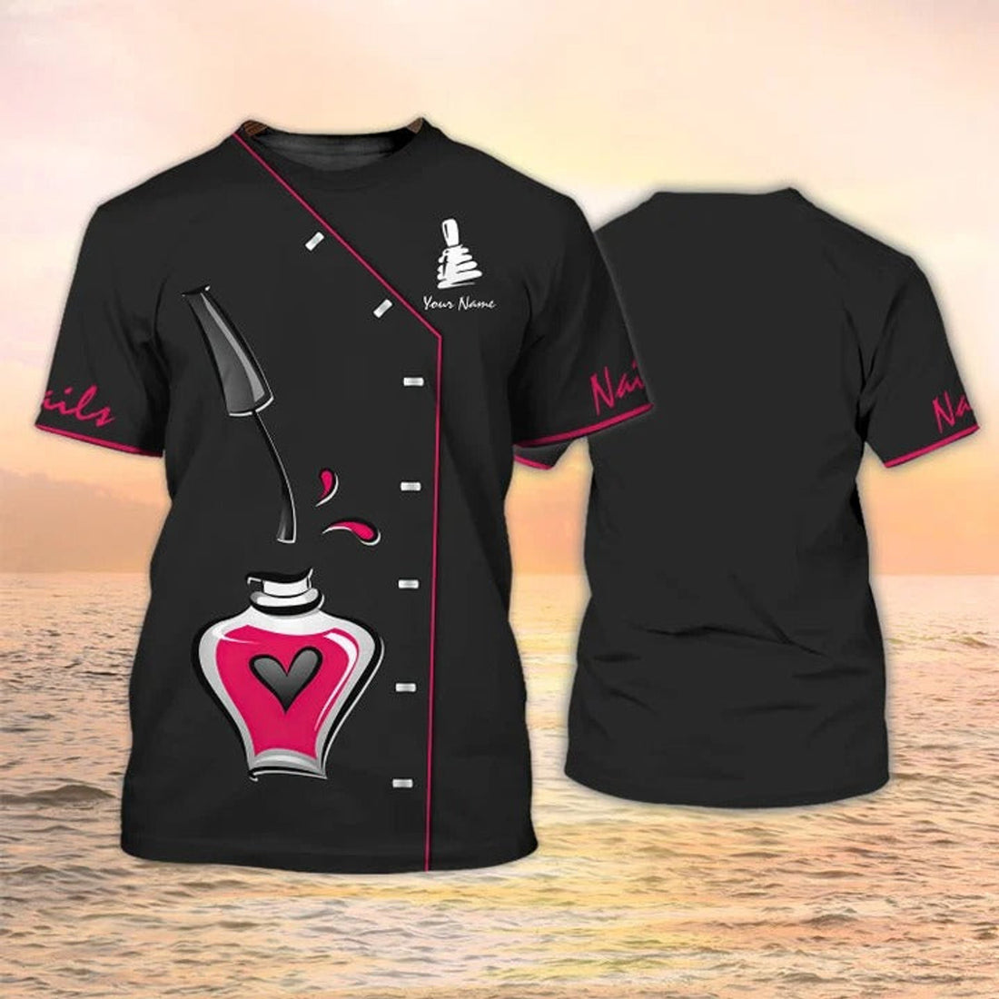 FUNSTUFFPRINT Nails Custom T-Shirt Nail Technician Uniform ManicurisT-Shirts Gift For Nail Tech 3D T-shirt