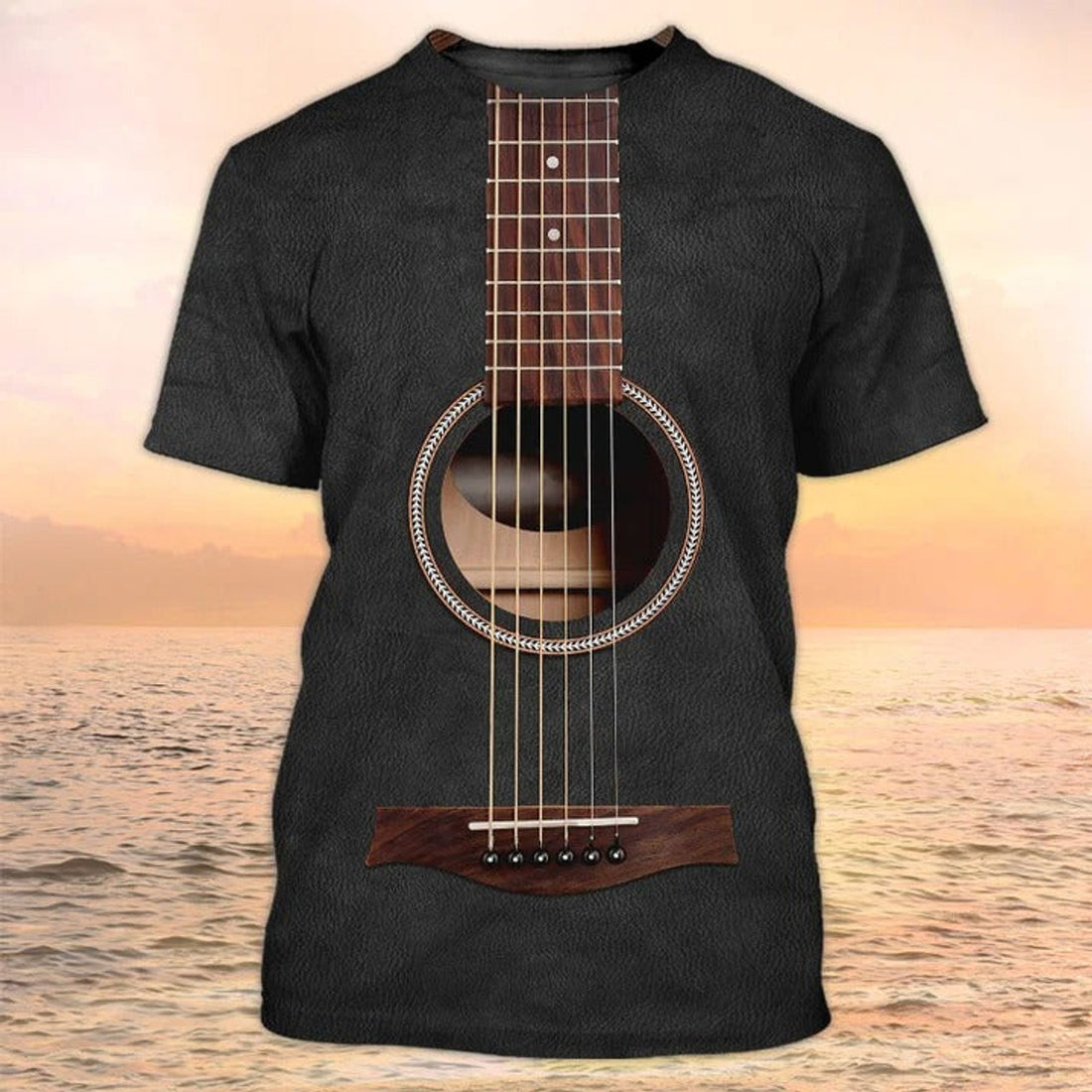 FUNSTUFFPRINT 3D Full Printed Guitar On Shirt Black Leather Pattern, Guitar Club Uniform, Guitaris3D T-shirt