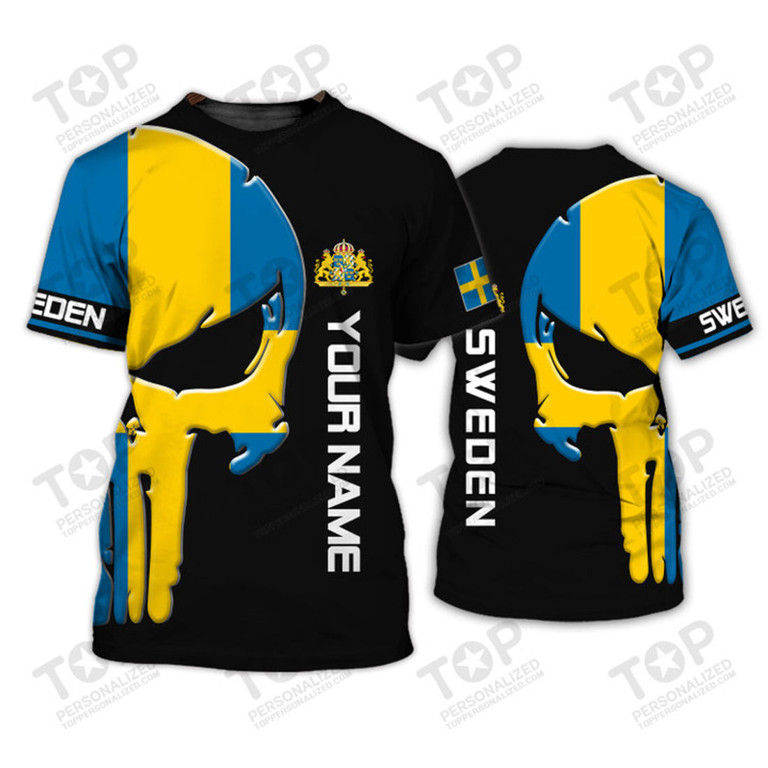 Custom Sweden 3D All Over Print Personalized Name 3D T-Shirt