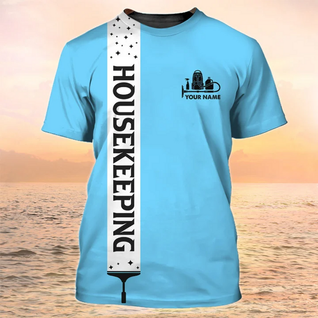 FUNSTUFFPRINT Housekeeper Shirt Cleaning Service Custom T-Shirts Housekeeping Uniform Blue 3D T-shirt