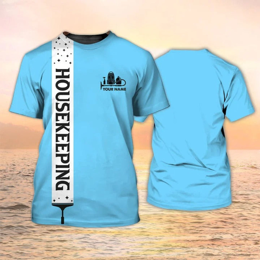 FUNSTUFFPRINT Housekeeper Shirt Cleaning Service Custom T-Shirts Housekeeping Uniform Blue 3D T-shirt