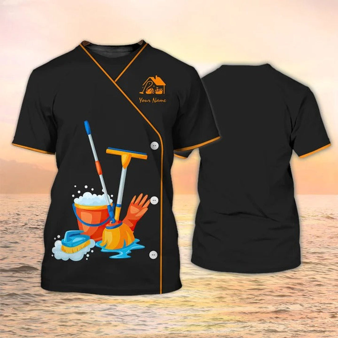 FUNSTUFFPRINT Cleaning Service 3D All Over Print T-Shirts Housekeeping Tools Custom Shirt Maid Uniform Black 3D T-shirt