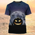 FUNSTUFFPRINT 3D Sublimation Pumpkin Angry Halloween Shirt, Bat Flying Grave Night Halloween Tee Shirts 3D T-shirt