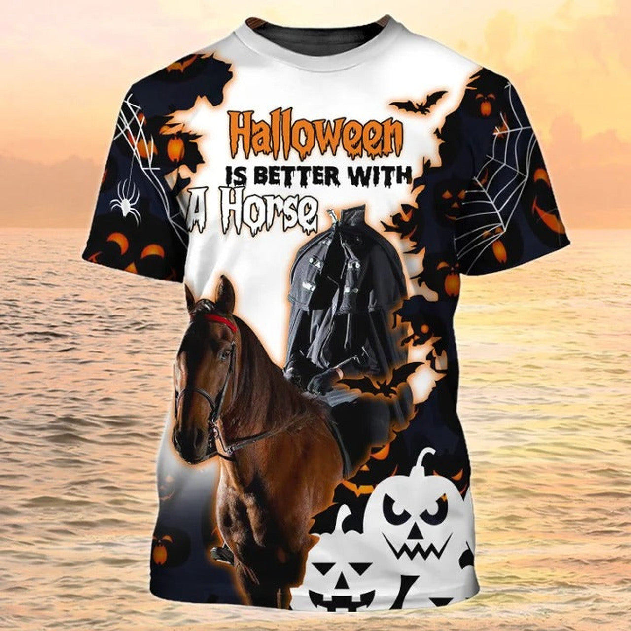 FUNSTUFFPRINT Horse Halloween 3D Shirt Men Women, Ghost Riding Halloween T-Shirt, Halloween Shirt Gift 3D T-shirt