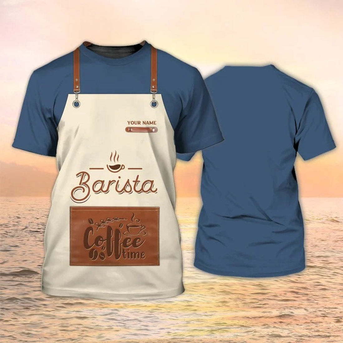FUNSTUFFPRINT Personalized Barista Apron 3D PrinT-Shirt Barista Shirts Coffee Time Shirt 3D T-shirt
