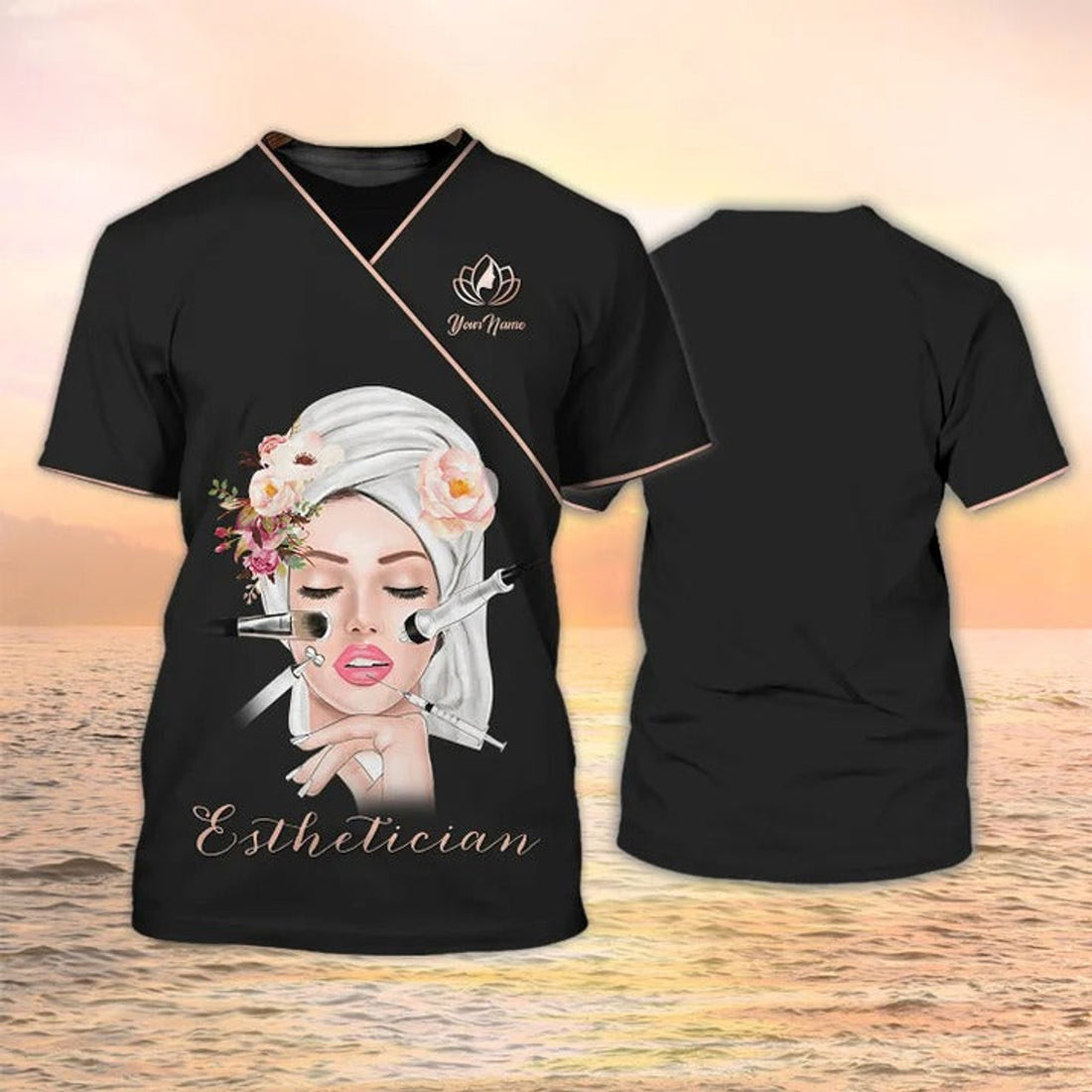 FUNSTUFFPRINT Esthetician Shirts Beauty Uniform Black Custom T-Shirt For Esthetician 3D T-shirt