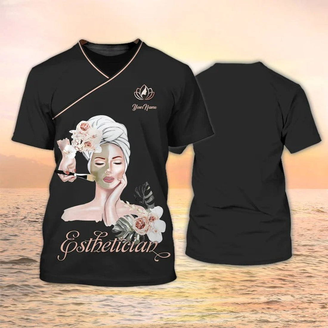 FUNSTUFFPRINT Custom Name Skincare Shirt Esthetician Custom T-Shirt-Shirts Beauty Spa Uniform Esthetician Apparel 3D T-shirt