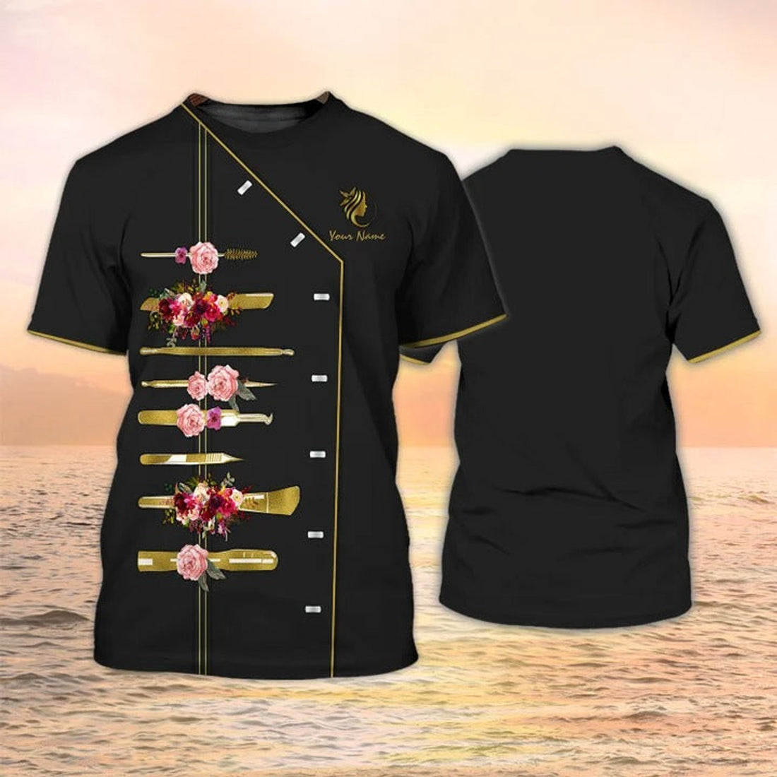 FUNSTUFFPRINT Personalized Esthetician Tools Shirt Beauty Spa Uniform Esthetician Apparel Black 3D T-shirt