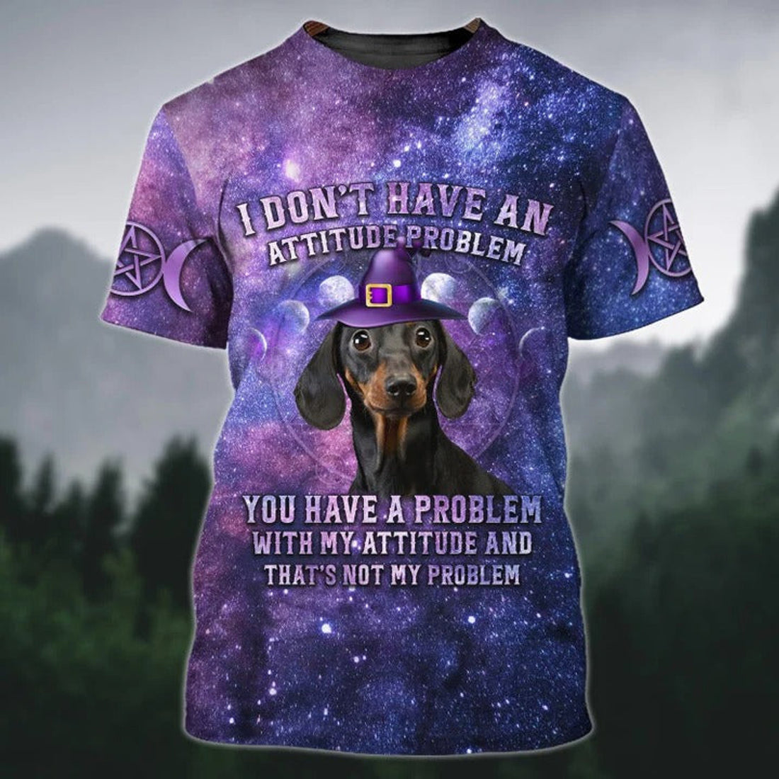 FUNSTUFFPRINT Funny Halloween Dog Shirt, That isn't Dachshund Problem T-Shirt, Purple Dog On Halloween 3D T-shirt