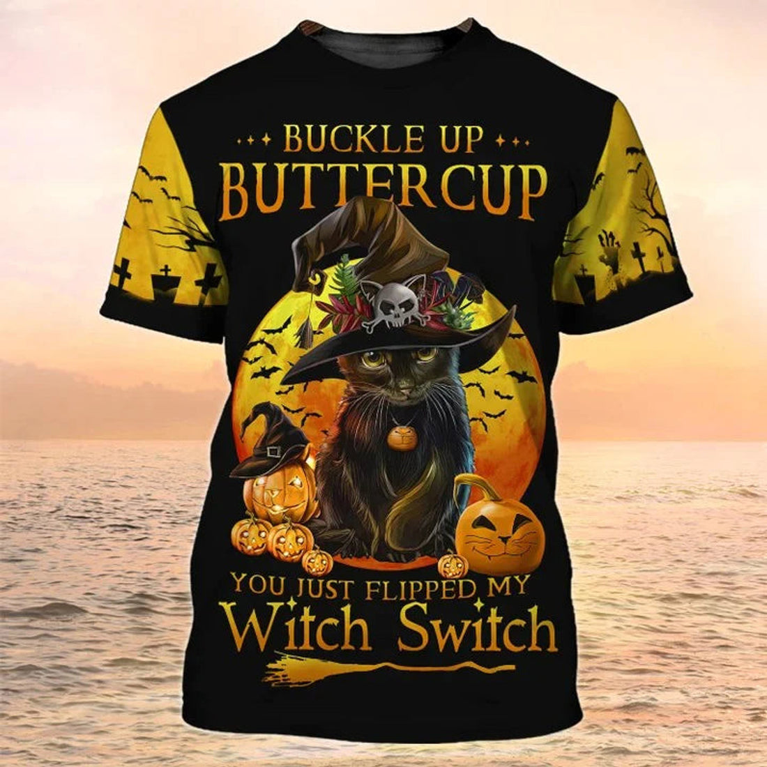 3D Funny Witch Cat Halloween T-Shirt Hallowee