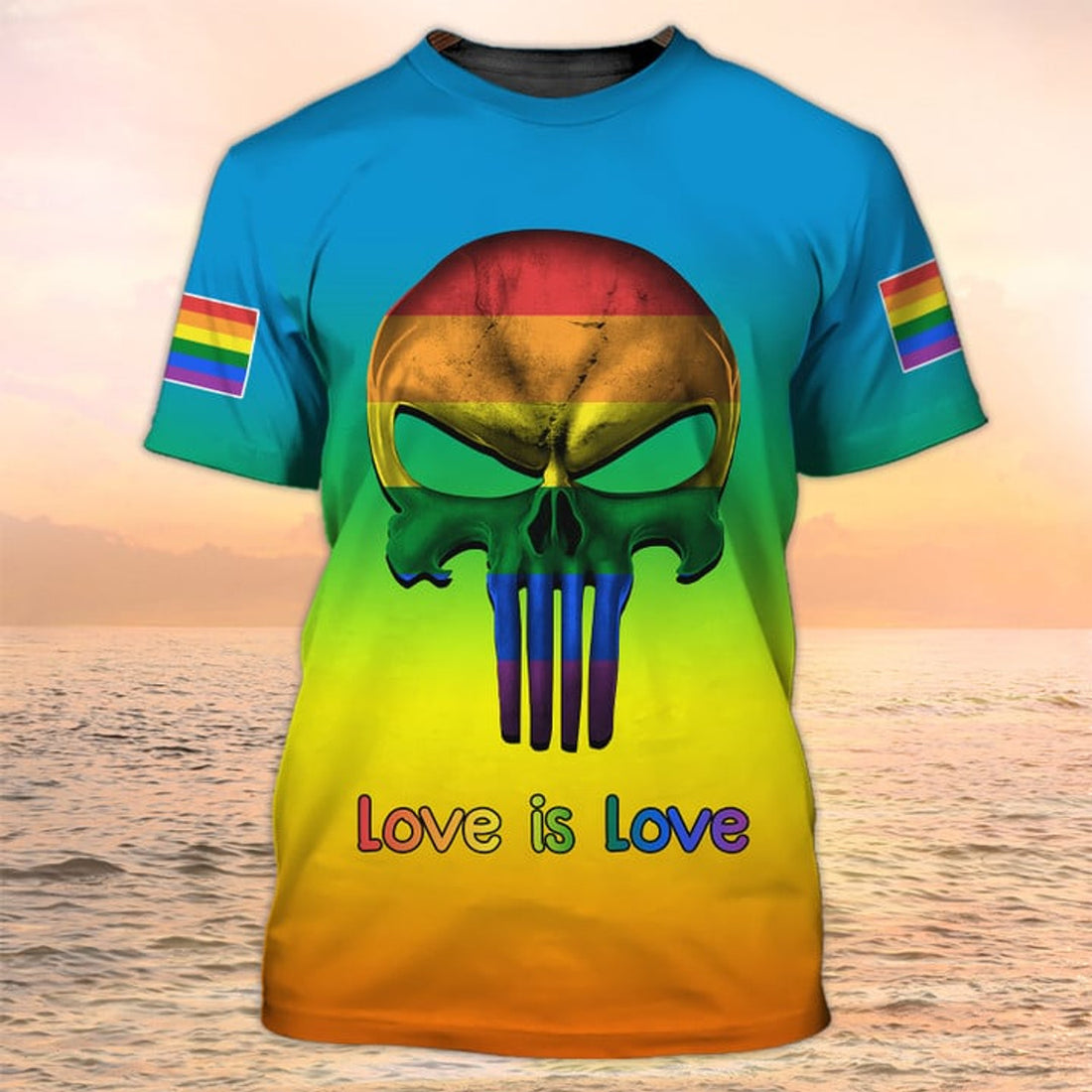 FUNSTUFFPRINT 3D All Over Print Skull Pride Shirts, Rainbow LGBT-Shirts, Skull LGBT-Shirt, Love is Love Shirt 3D T-shirt