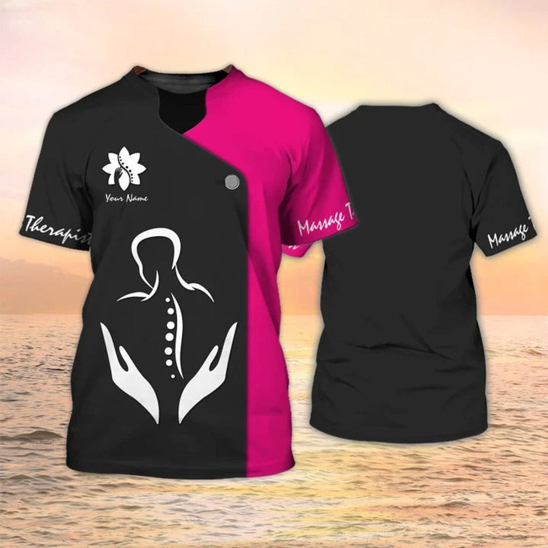 FUNSTUFFPRINT Massage Therapist Personalized T-Shirt Massage Therapy Uniform Black Pink 3D T-shirt