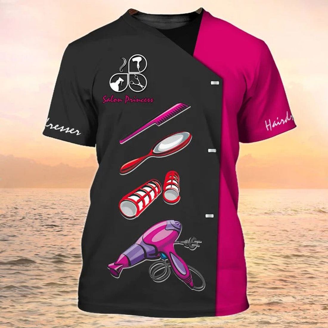 FUNSTUFFPRINT Salon Princess Hairdresser T-Shirt, 3D All Over Print Hairdresser Shirt 3D T-shirt