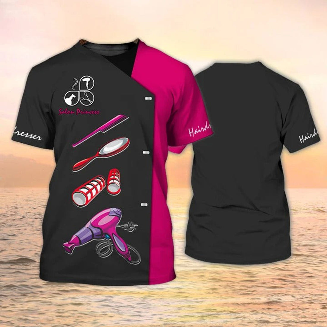 FUNSTUFFPRINT Salon Princess Hairdresser T-Shirt, 3D All Over Print Hairdresser Shirt 3D T-shirt