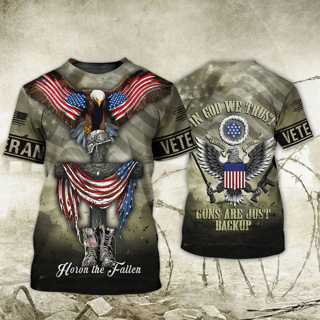 Full Print Veteran Patriotic U.S Army American Flag Men's T-Shirt