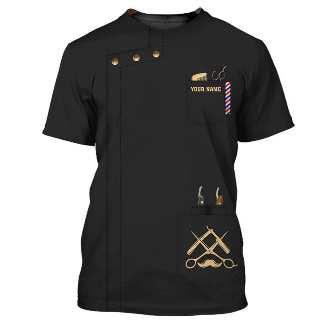 FUNSTUFFPRINT Custom 3D Barber Classic Shirt, Barbershop Uniform, Barber Shirt Men Women 3D T-shirt