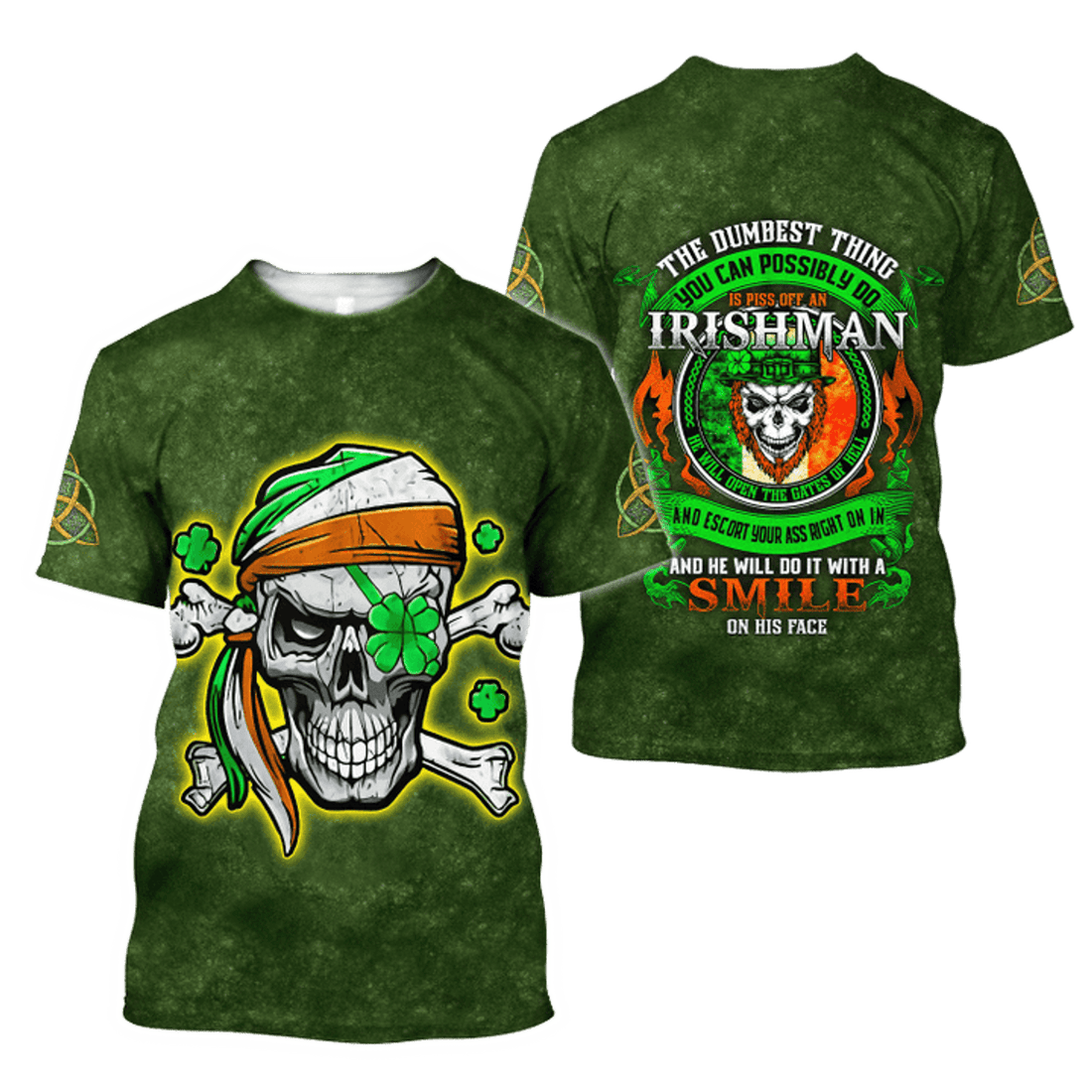 FUNSTUFFPRINT Irish Skull Shamrock St Patrick Day Unisex Shirts Hoodie 3D All Over Printed 3D T-shirt