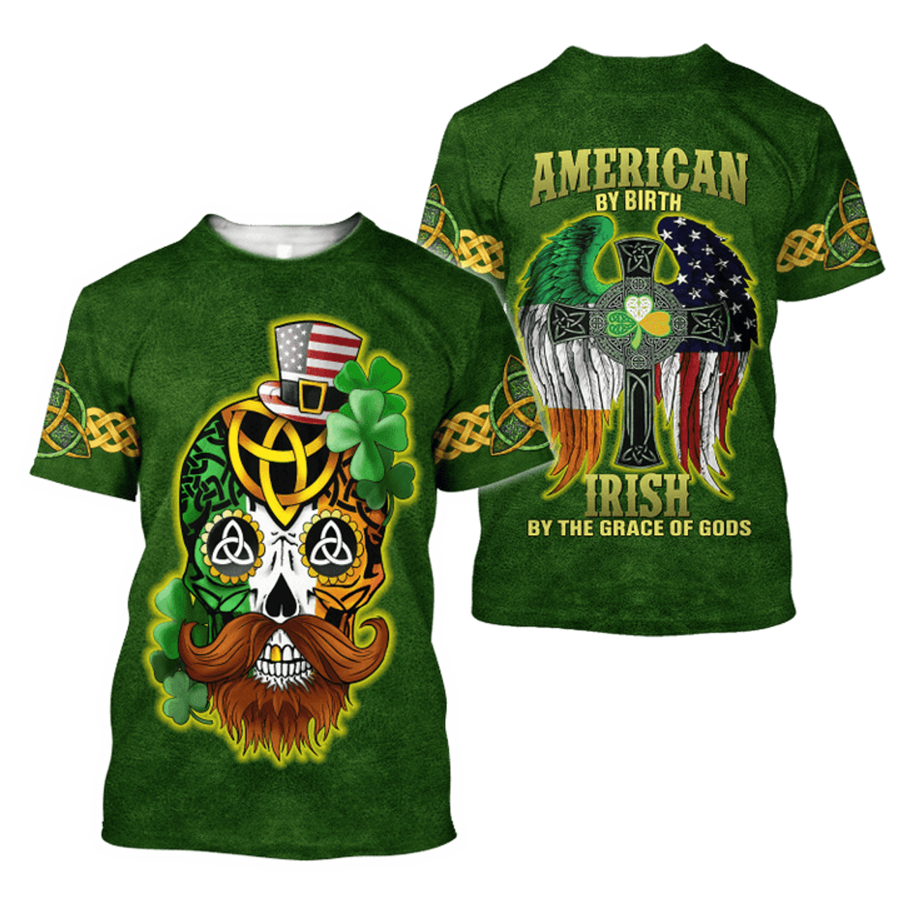 FUNSTUFFPRINT 3D All Over Printed Irish American Skull St Patrick Day Unisex Shirts Hoodie 3D T-shirt