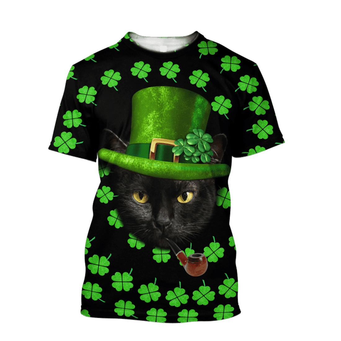 FUNSTUFFPRINT Irish American Black Cat St Patrick Day Unisex Shirts Hoodie, Shamrock Shirt, Lucky Shirt 3D T-shirt