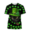 FUNSTUFFPRINT Irish American Black Cat St Patrick Day Unisex Shirts Hoodie, Shamrock Shirt, Lucky Shirt 3D T-shirt