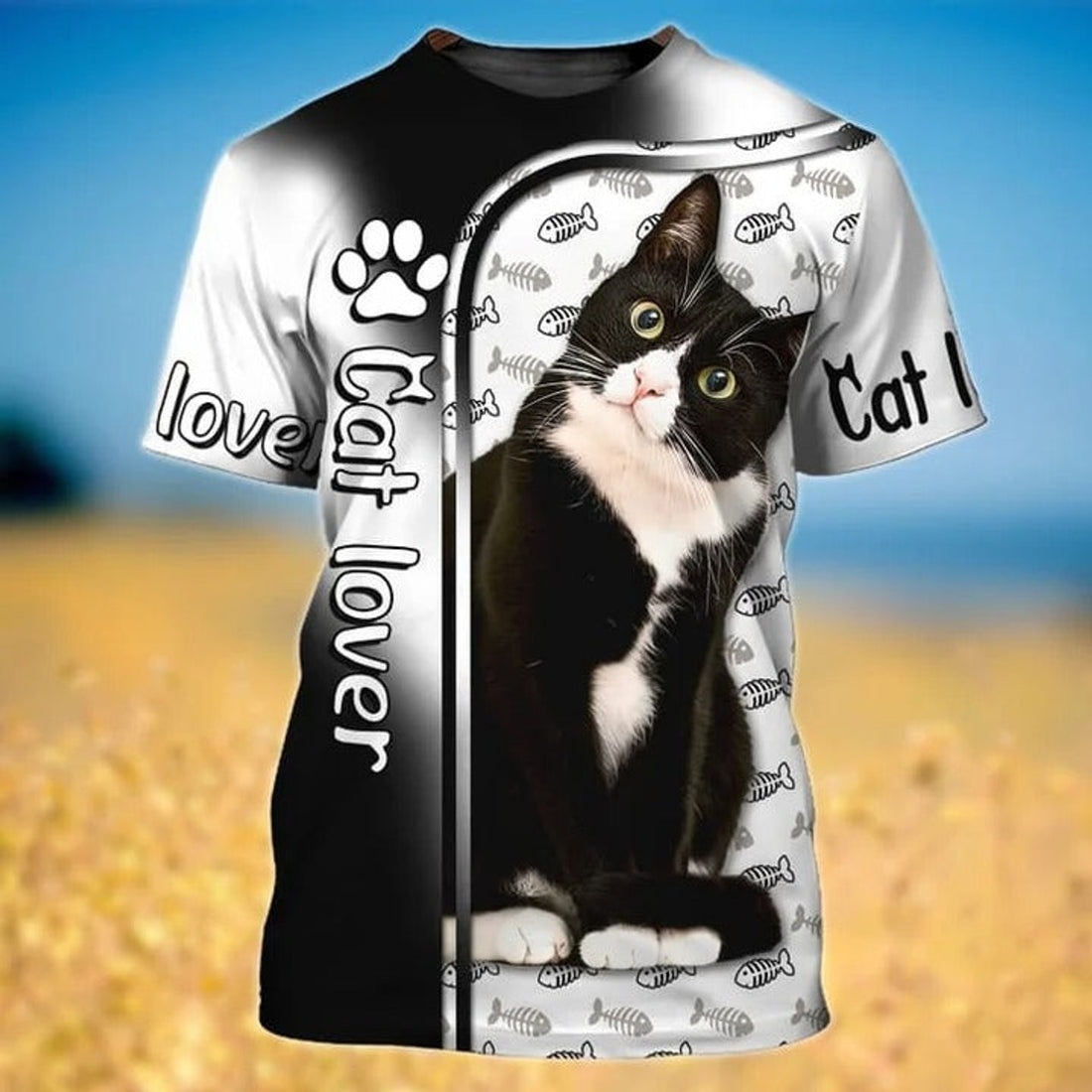 FUNSTUFFPRINT Love Tuxedo Cat 3D Printed Hoodie T-Shirt, Clothing For Cat Lover 3D T-shirt