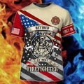 FUNSTUFFPRINT Retired But Forever Firefighter 3D Shirt, First In Last Out American Flag Memorial 3D T-shirt