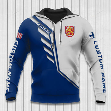 FUNSTUFFPRINT Custom Name Finland Hoodie Finland Flag Wing 3D Hoodie and Zip Hoodie