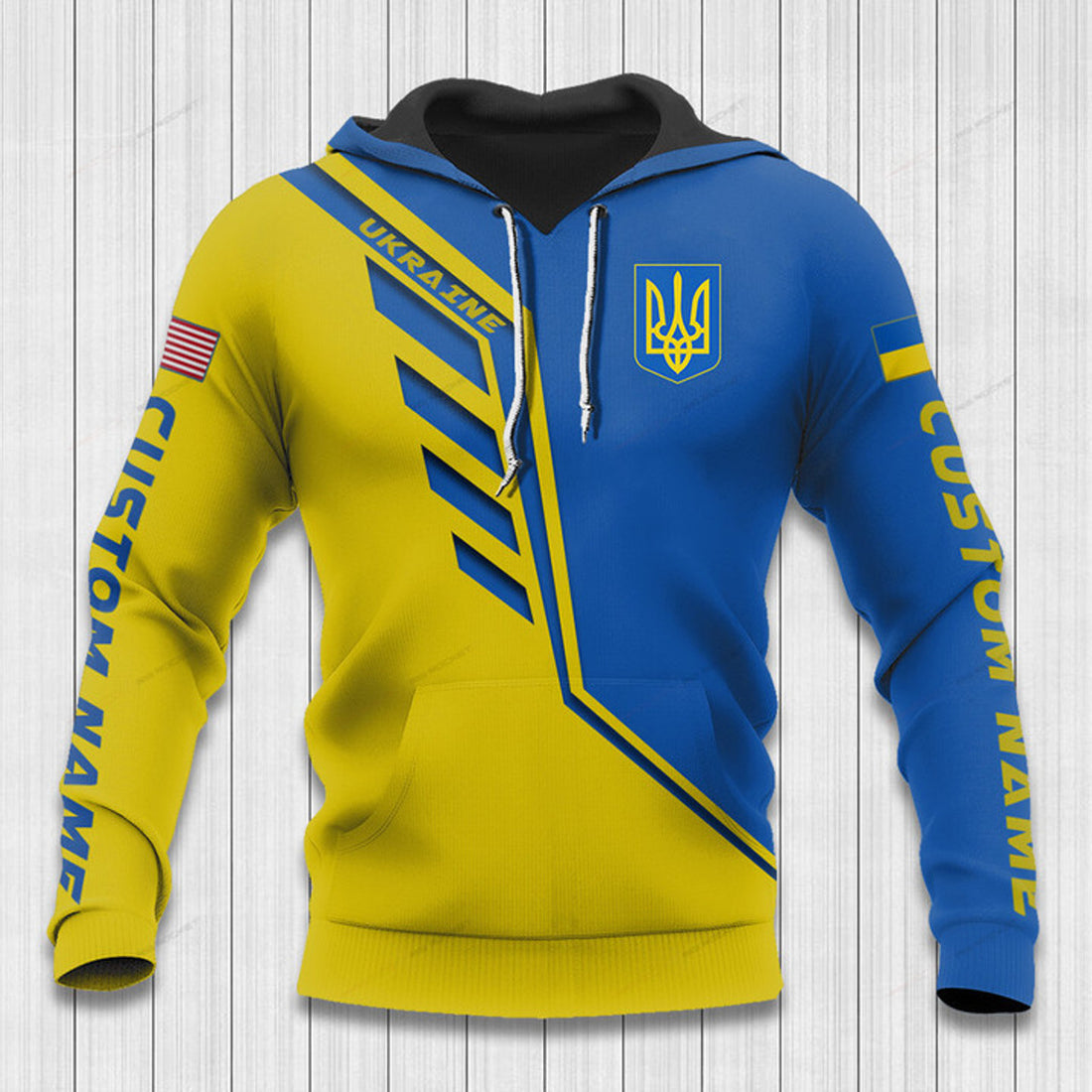 FUNSTUFFPRINT Custom Name Ukraine Hoodie Ukraine Flag Wing 3D Hoodie and Zip Hoodie