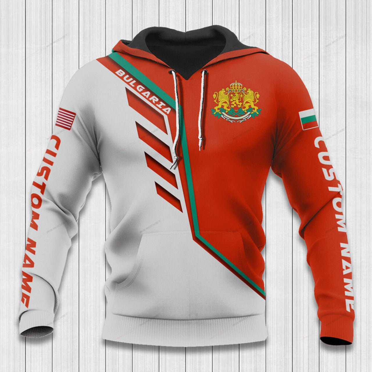 FUNSTUFFPRINT Custom Name Bulgaria Hoodie Bulgaria Flag Wing 3D Hoodie and Zip Hoodie