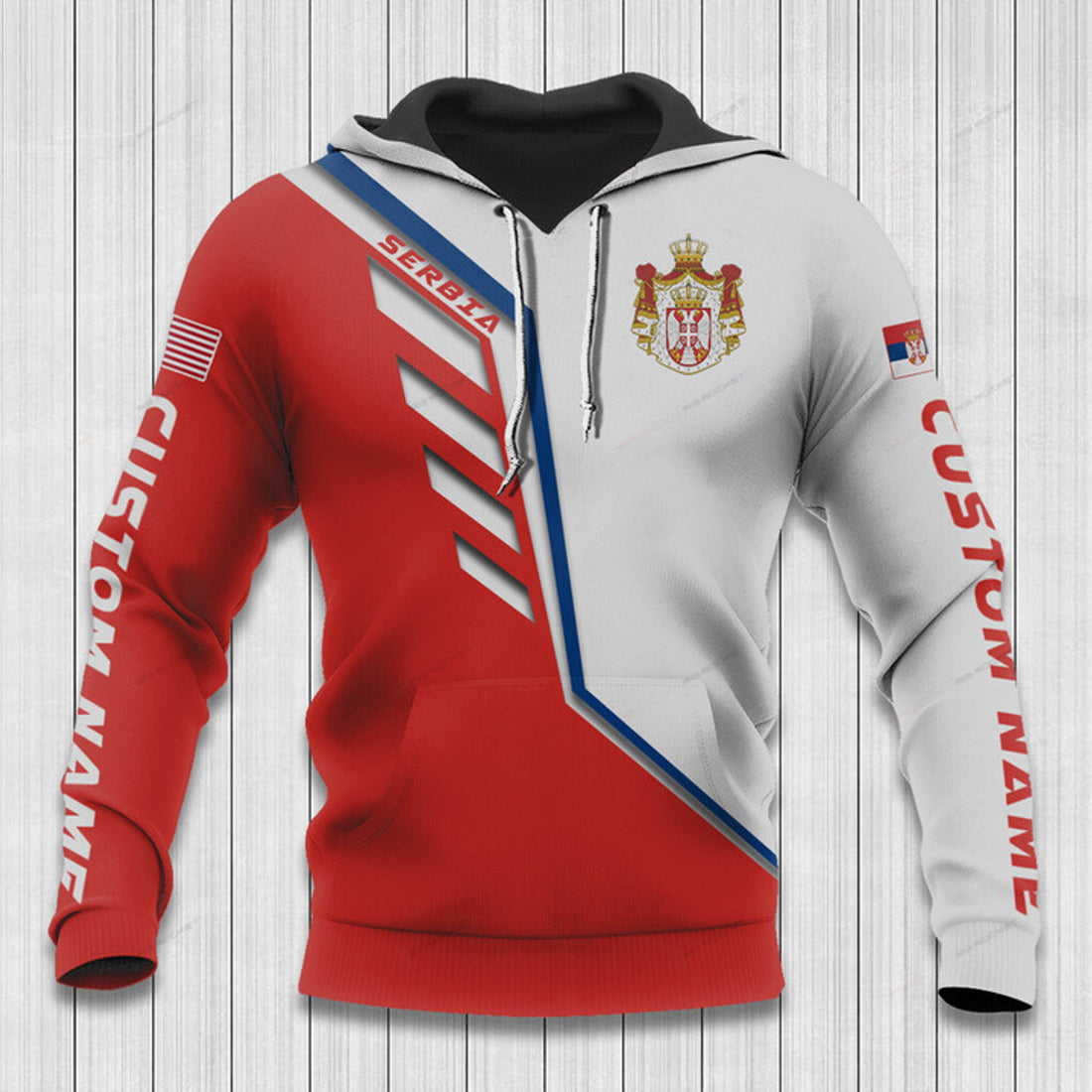 FUNSTUFFPRINT Custom Name Serbia Hoodie Serbia Flag Wing 3D Hoodie and Zip Hoodie