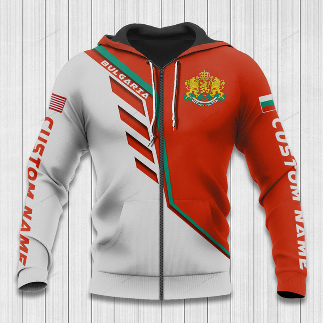 FUNSTUFFPRINT Custom Name Bulgaria Hoodie Bulgaria Flag Wing 3D Hoodie and Zip Hoodie