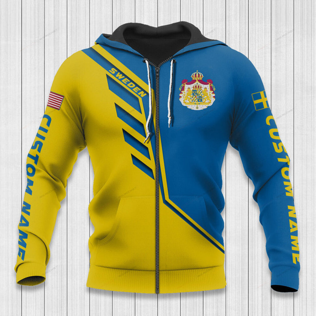 FUNSTUFFPRINT Custom Name Sweden Hoodie Sweden Flag Wing 3D Hoodie and Zip Hoodie