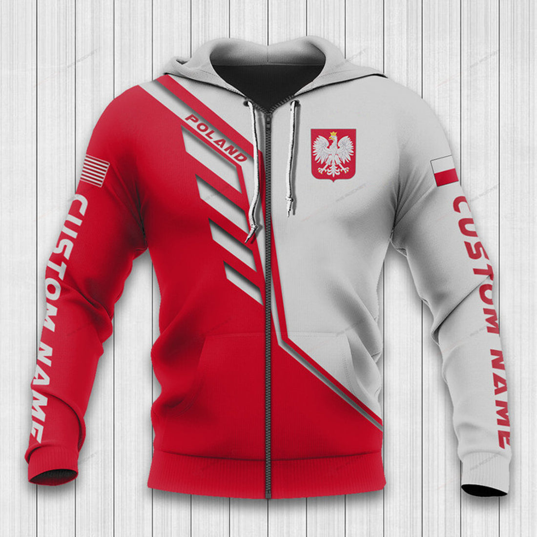 FUNSTUFFPRINT Custom Name Poland Hoodie Poland Flag Wing 3D Hoodie and Zip Hoodie