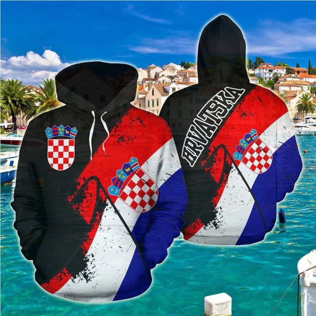 FUNSTUFFPRINT (Hrvatska) Croatia Special Grunge Flag 3D Hoodie and Zip Hoodie