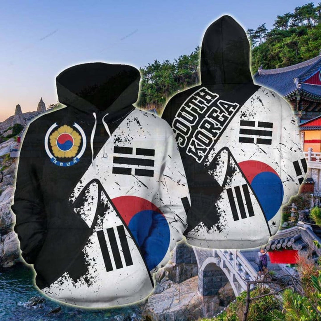 FUNSTUFFPRINT South Korea Special Grunge Flag 3D Hoodie and Zip Hoodie