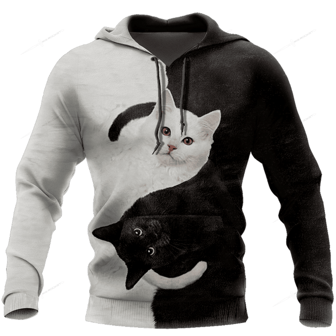 FUNSTUFFPRINT Yin Yang Black & White Cat 3D Hoodie and Zip Hoodie