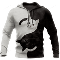 FUNSTUFFPRINT Yin Yang Black & White Cat 3D Hoodie and Zip Hoodie