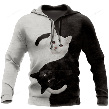 FUNSTUFFPRINT Yin Yang Black & White Cat 3D Hoodie and Zip Hoodie