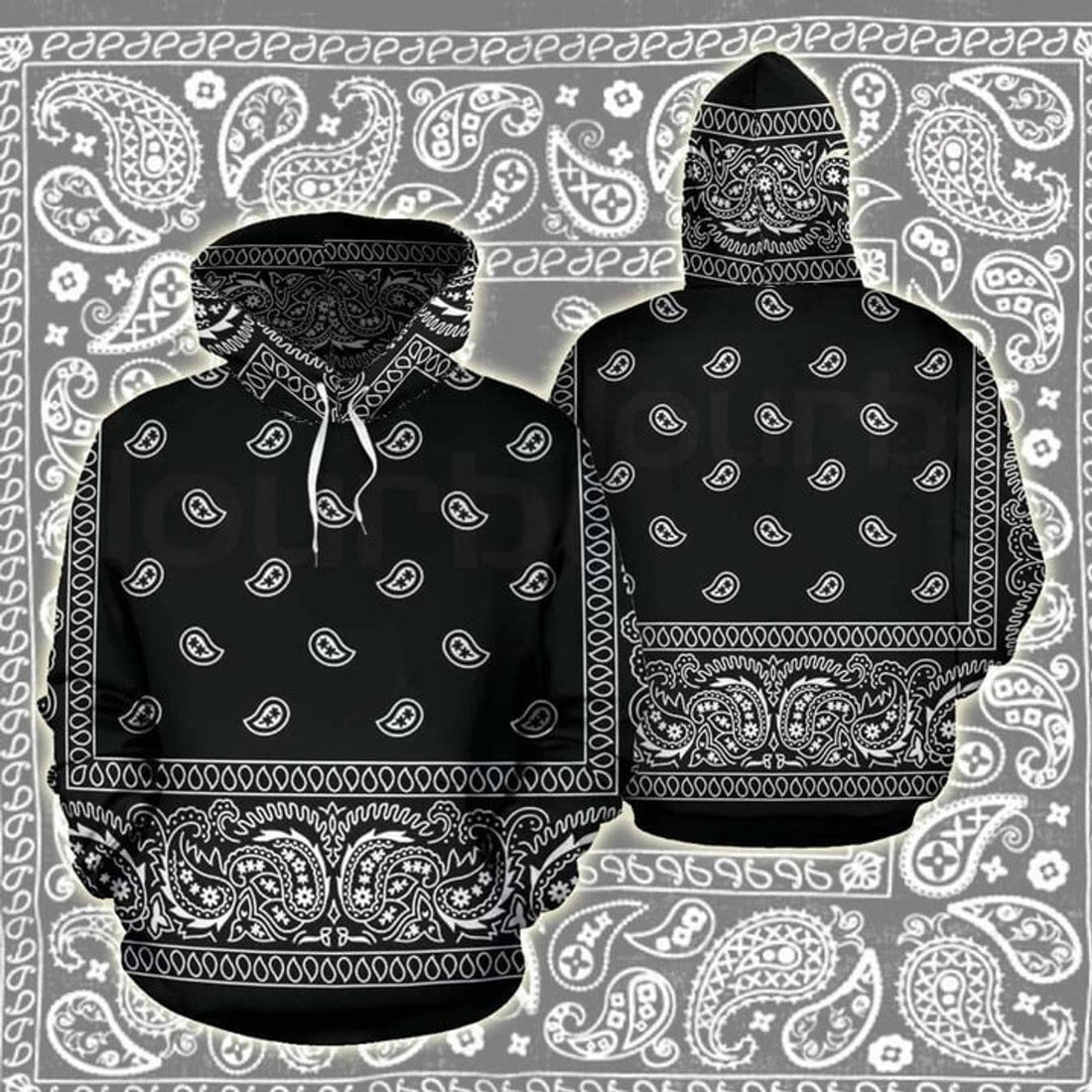 FUNSTUFFPRINT Black Bandana 3D Hoodie and Zip Hoodie