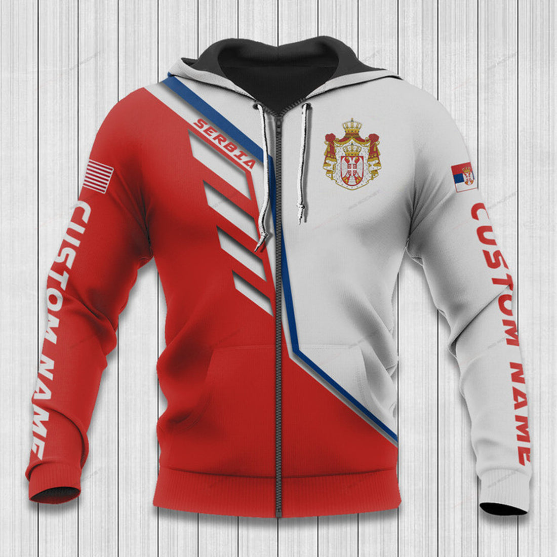 FUNSTUFFPRINT Custom Name Serbia Hoodie Serbia Flag Wing 3D Hoodie and Zip Hoodie