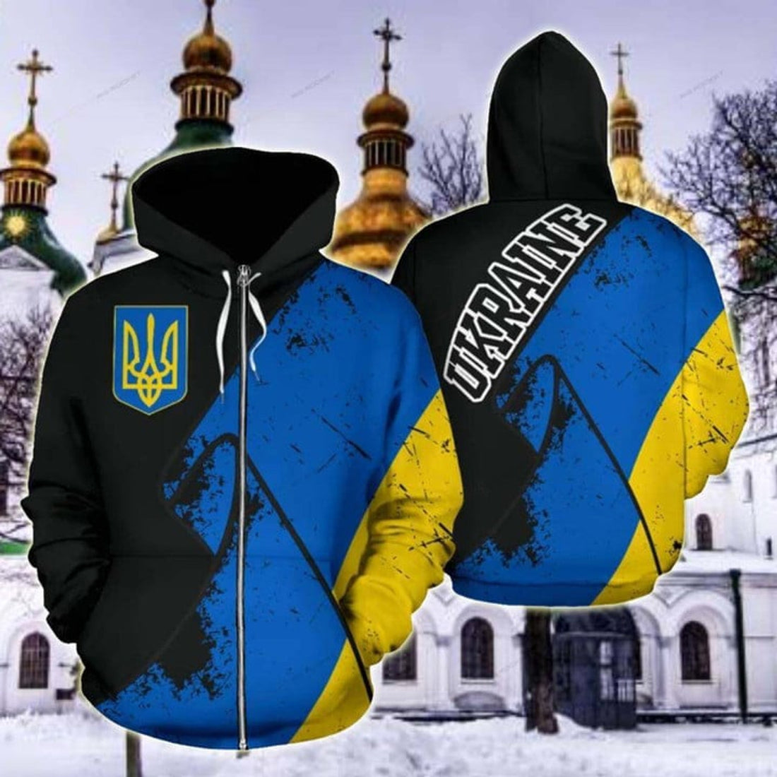 FUNSTUFFPRINT Ukraine Special Grunge Flag 3D Hoodie and Zip Hoodie